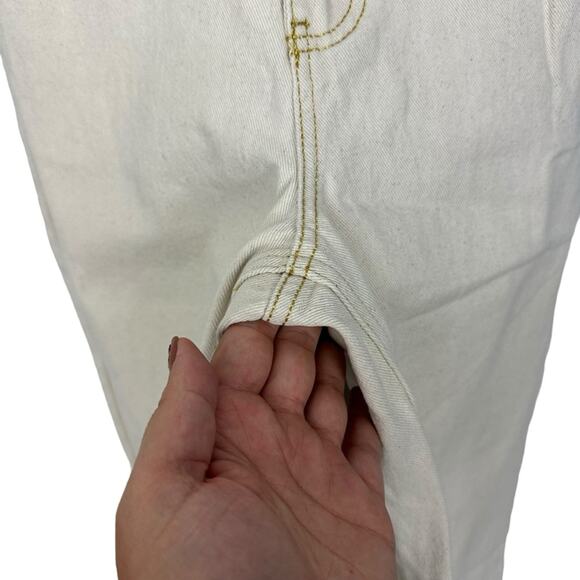 Blank NYC Ivory Painter’s Denim High Rise Crop Straight Jeans Gold Trim Size 28 - Picture 6 of 15